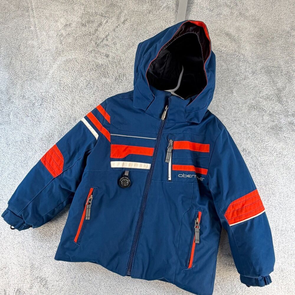Obermeyer Kids Size 3 Ski Jacket Blue Orange I-Grow Hooded Snow Winter Coat